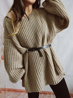 Boat Neck Long Sleeve Sweater with Belt | Sweaters Sweater from PHUNKYN