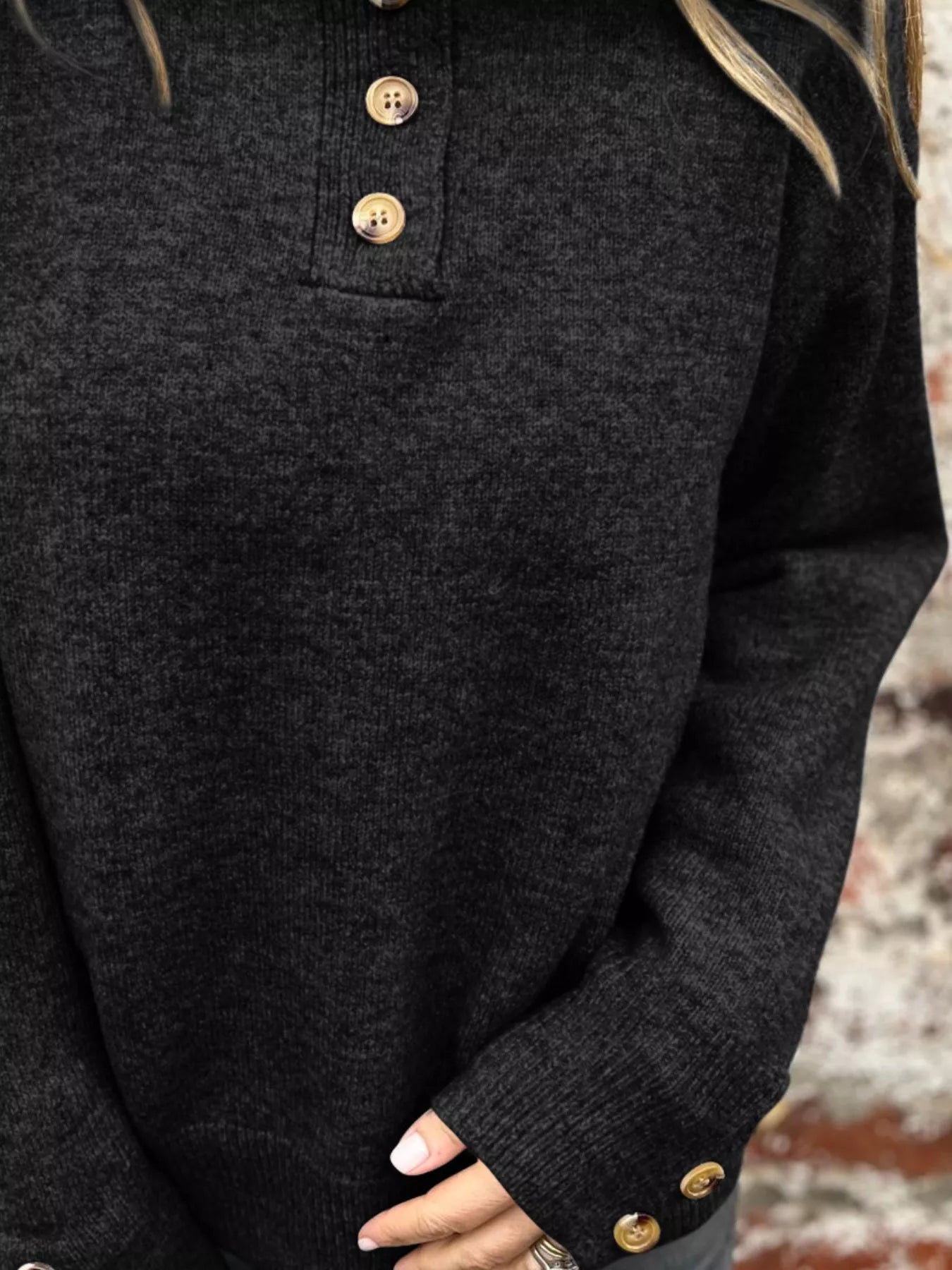 Full Size Button-Detail Turtleneck Sweater Plus Size | Sweaters Sweater from PHUNKYN