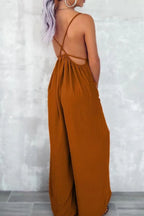 Casual Spaghetti Strap Wide Leg Jumpsuit with Pockets | One-Pieces Jumpsuit from PHUNKYN
