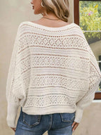 Openwork Boat Neck Lantern Sleeve Sweater | Sweaters Sweater from PHUNKYN