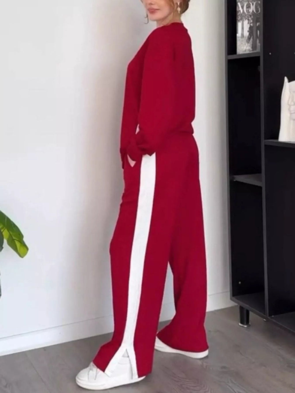 Contrast Round Neck Top and Pants Set Plus Size | Outfit Sets Top and Pants Set from PHUNKYN