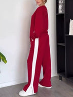 Contrast Round Neck Top and Pants Set Plus Size | Outfit Sets Top and Pants Set from PHUNKYN