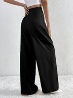V-Waisted Ruched Front Wide Leg Pants | Trousers Wide Leg Pants from PHUNKYN