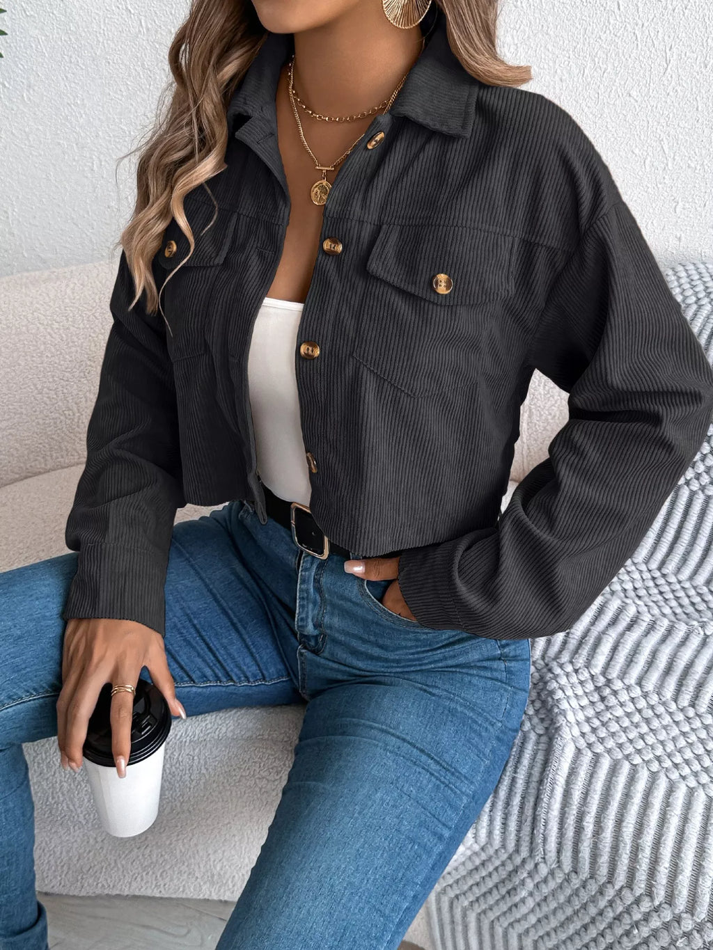 Corduroy Button-Up Dropped Shoulder Jacket | Coats & Jackets Jacket from PHUNKYN