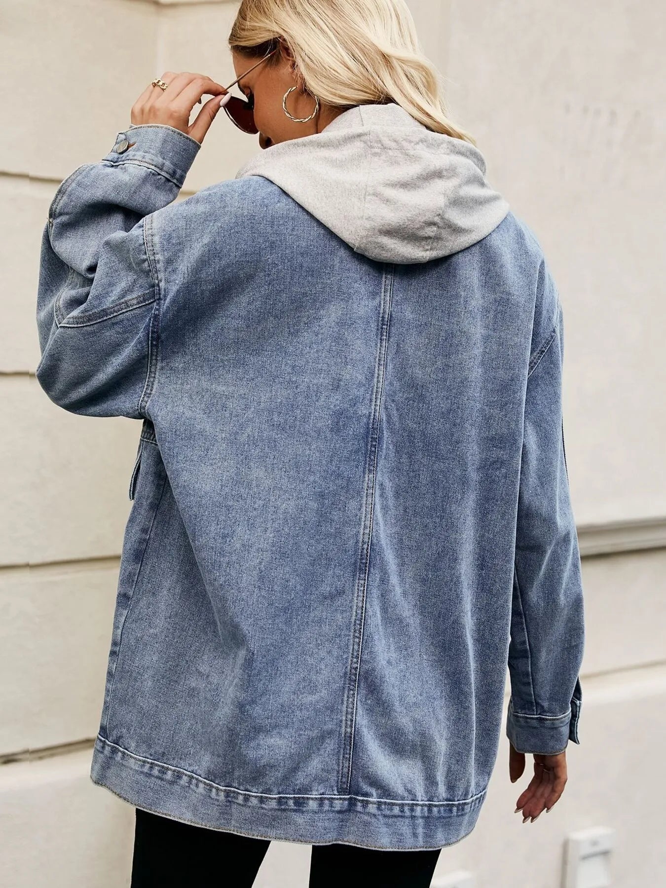 Oversized Button Up Denim Jacket with Hood | Jackets Jacket from PHUNKYN