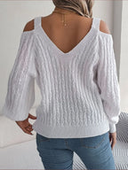 Cable-Knit Cold Shoulder Long Sleeve Sweater | Sweaters Sweater from PHUNKYN