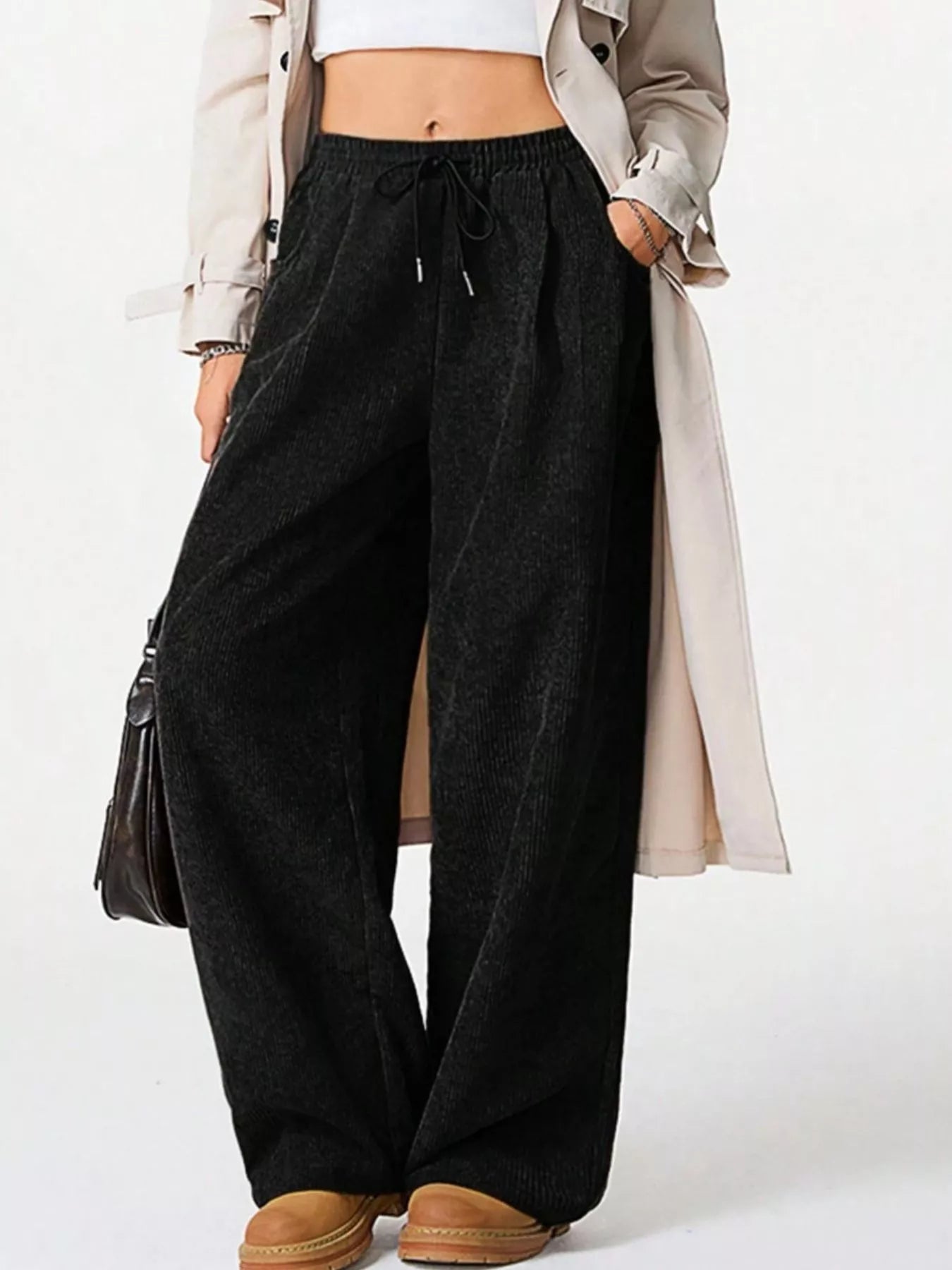 Wide Leg Corduroy Drawstring Pants | Trousers Wide Leg Pants from PHUNKYN