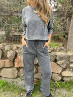 Washed Round Neck Top and Drawstring Pants Set | Top and Pants Set from PHUNKYN