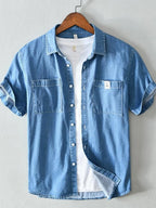 Men's Button Up Short Sleeve Denim Shirt | Shirts Shirts from PHUNKYN