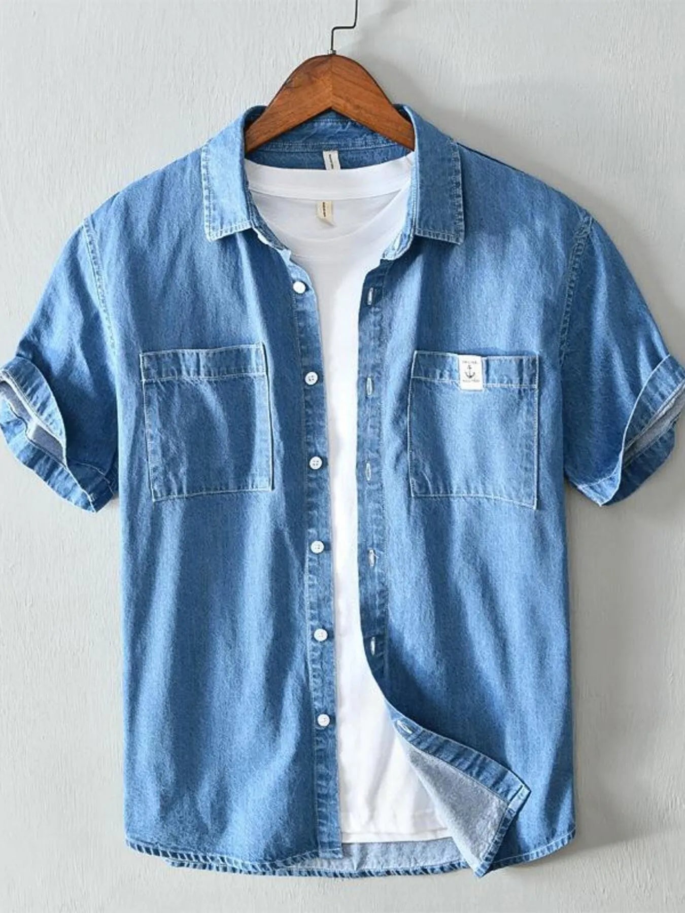 Men's Button Up Short Sleeve Denim Shirt | Shirts Shirts from PHUNKYN