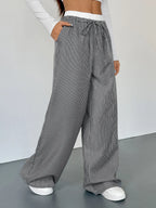 Striped Wide Leg Drawstring Pants | Trousers Wide Leg Pants from PHUNKYN
