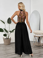 Floral Embroidered Halter Neck Pleated Jumpsuit | One-Pieces Jumpsuit from PHUNKYN