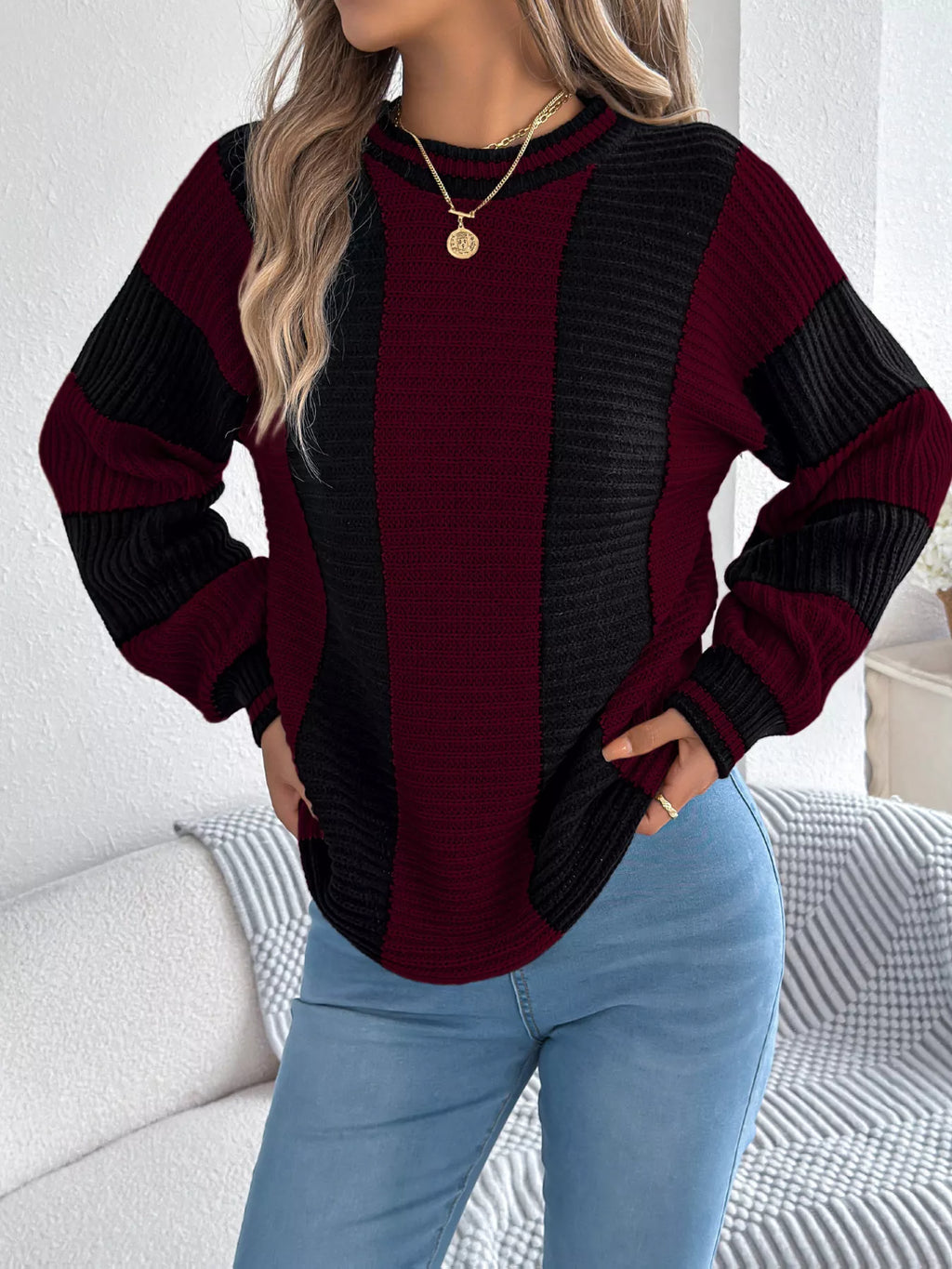 Color Block Round Neck Sweater | Sweaters Sweater from PHUNKYN