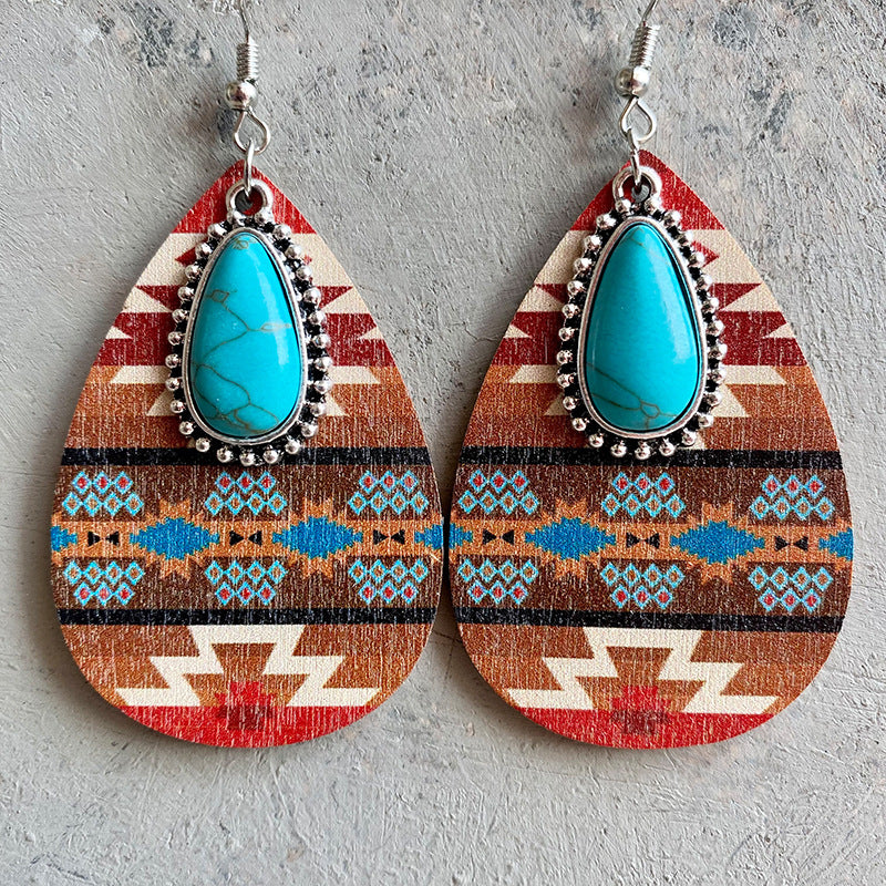Turquoise Teardrop Shape Wooden Dangle Earrings | Earrings Earrings from PHUNKYN