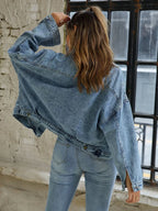 Button Down Drop Shoulder Denim Jacket | Jacket from PHUNKYN