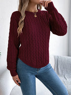 Asymmetric Hem Round Neck Long Sleeve Sweater | Sweaters Sweater from PHUNKYN