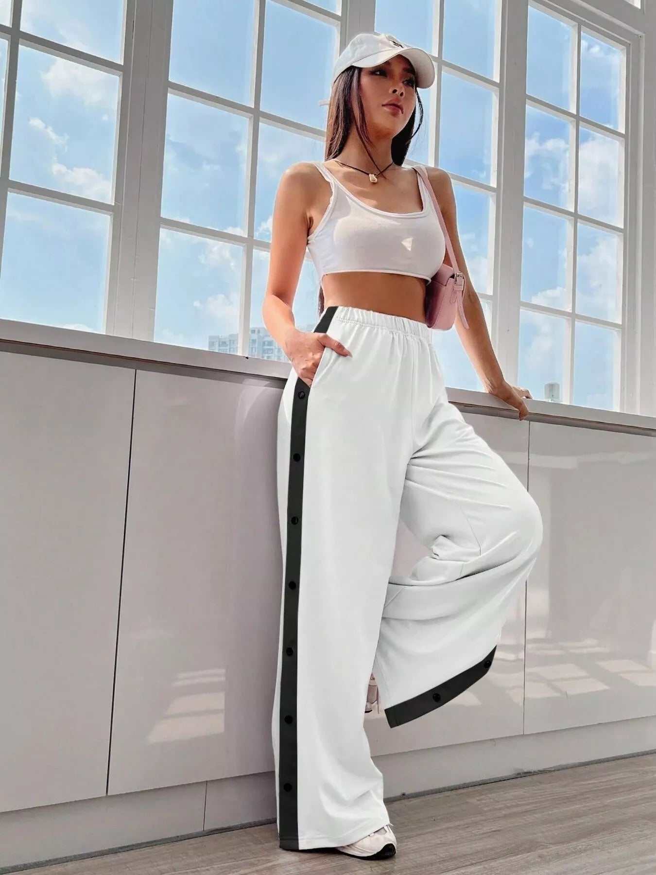 Two-Tone Side Snap Wide Leg Pants | Trousers Wide Leg Pants from PHUNKYN