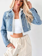 Distressed Zip Up Cropped Hooded Denim Jacket | Jacket from PHUNKYN