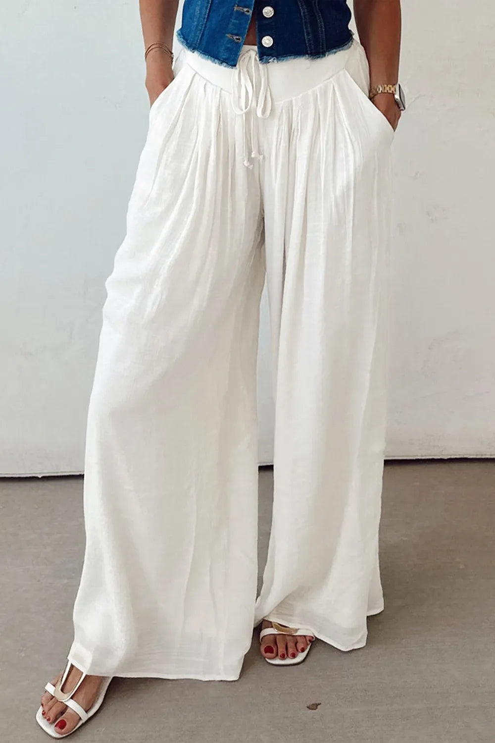 Flowy Wide Leg Pants with Drawstring Waist | Trousers Wide Leg Pants from PHUNKYN