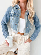 Distressed Zip Up Cropped Hooded Denim Jacket | Jacket from PHUNKYN