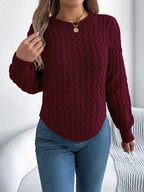 Asymmetric Hem Round Neck Long Sleeve Sweater | Sweaters Sweater from PHUNKYN