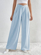 V-Waisted Ruched Front Wide Leg Pants | Trousers Wide Leg Pants from PHUNKYN