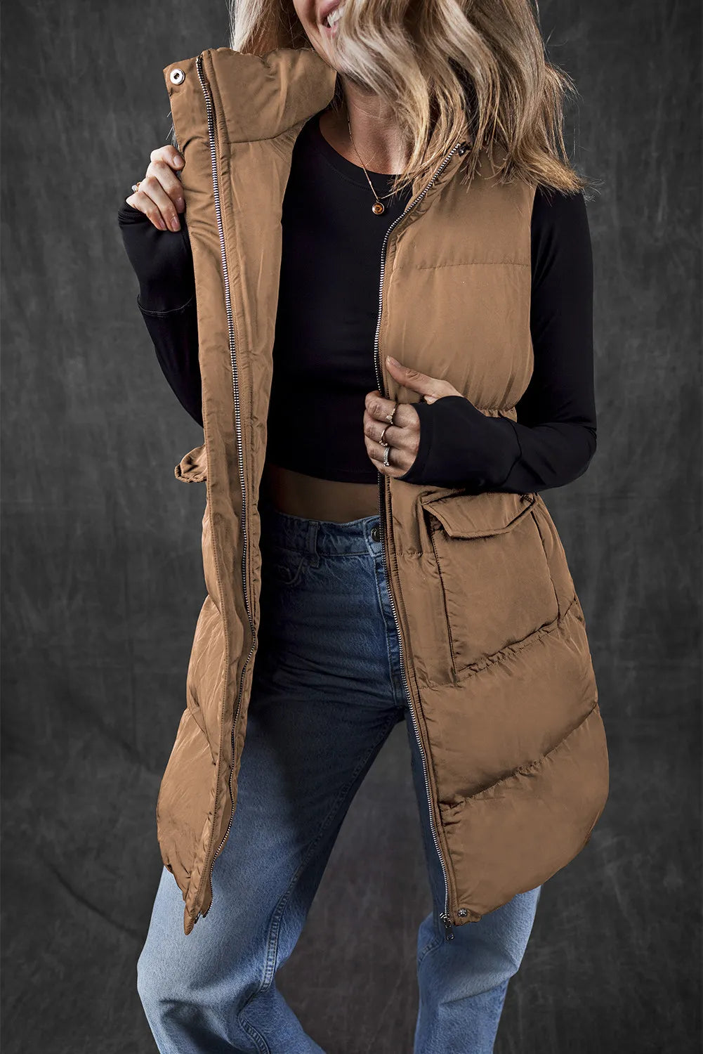 Pocketed Zip Up Vest Coat | Vests Vest Coat from PHUNKYN