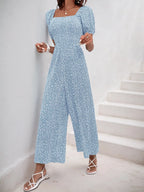 Printed Square Neck Puff Sleeve Jumpsuit | One-Pieces Jumpsuit from PHUNKYN