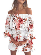 Floral Off-Shoulder Flounce Sleeve Mini Dress | Dresses Mini Dress from PHUNKYN