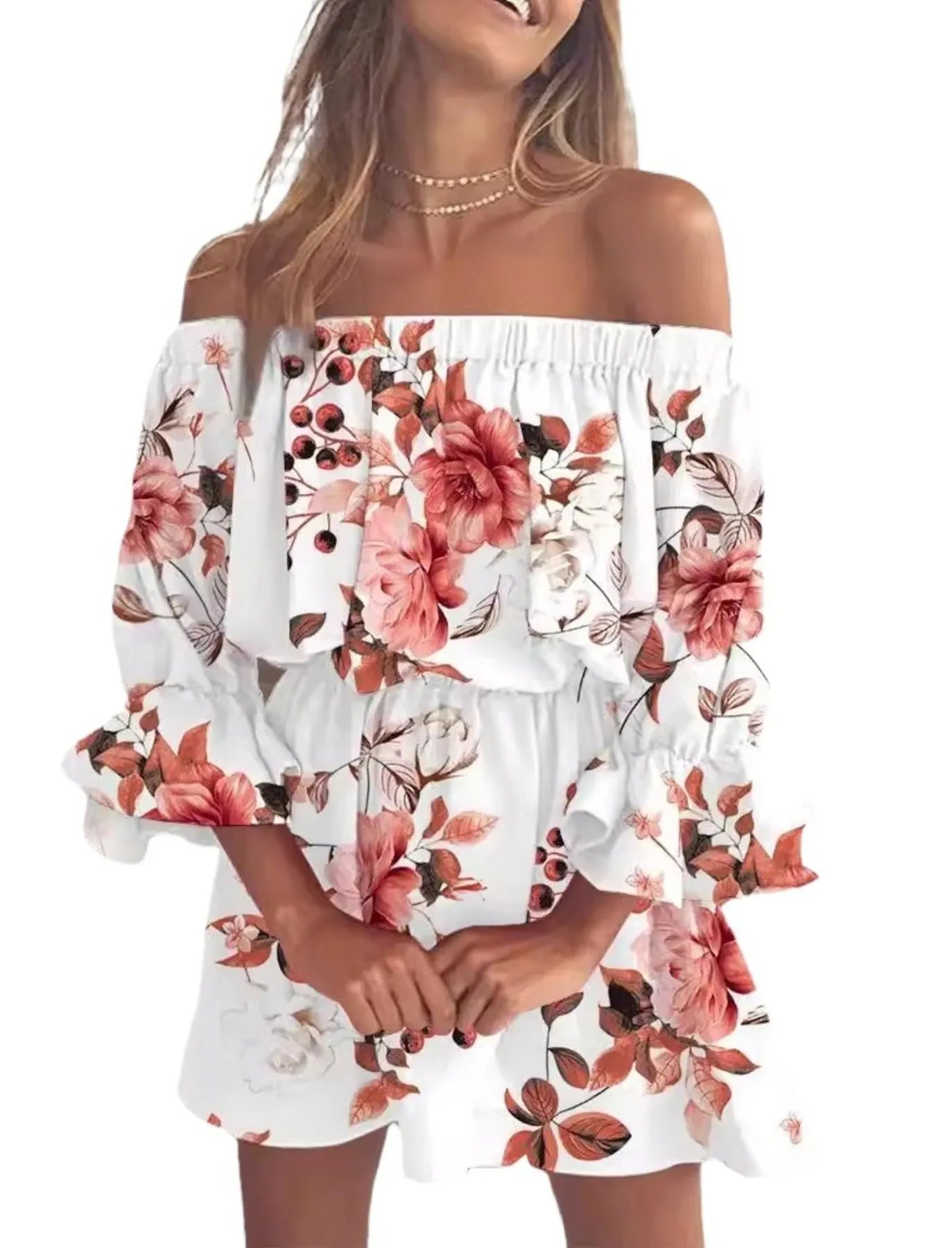 Floral Off-Shoulder Flounce Sleeve Mini Dress | Dresses Mini Dress from PHUNKYN