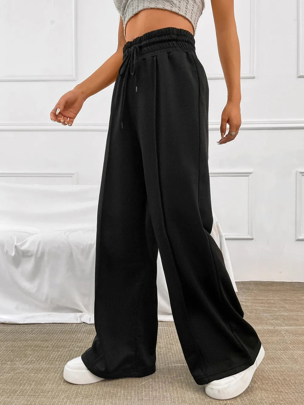 Honey Drawstring Elastic Waist Wide Leg Pants | Trousers Women's Trousers from PHUNKYN
