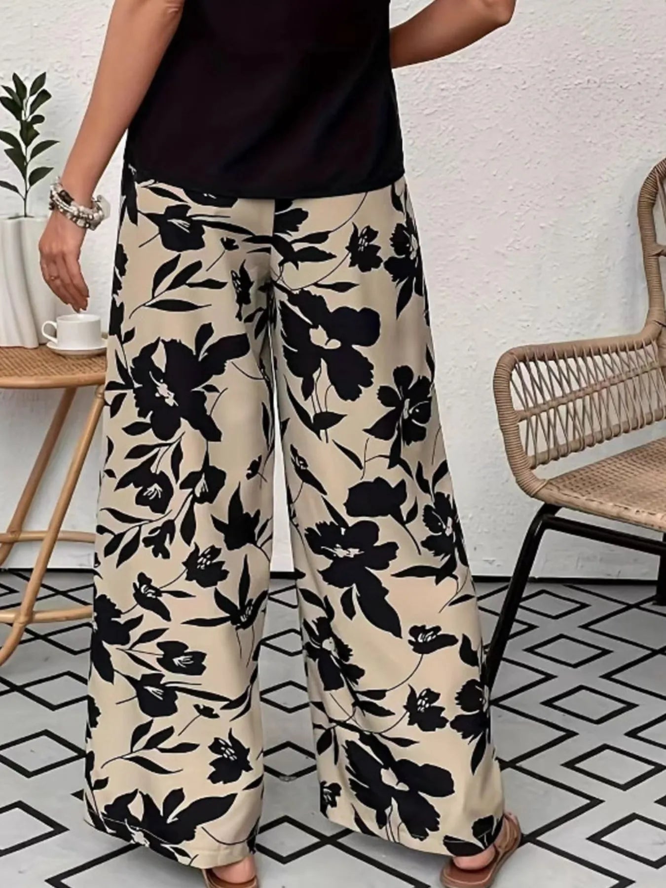Printed Wide Leg Casual Pants | Trousers Wide Leg Pants from PHUNKYN