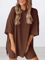 Oversized Round Neck Top and Shorts Set | Outfit Sets Women’s Top and Short Set from PHUNKYN