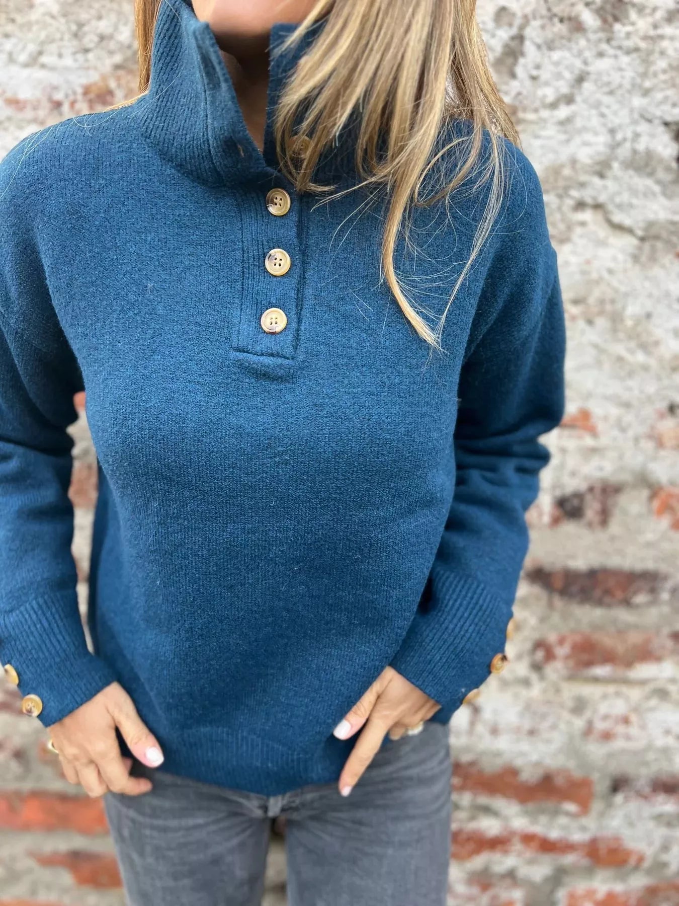 Full Size Button-Detail Turtleneck Sweater Plus Size | Sweaters Sweater from PHUNKYN