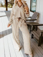 Stripe Collared Top and Drawstring Pant Set | Outfit Sets Top and Pants Set from PHUNKYN