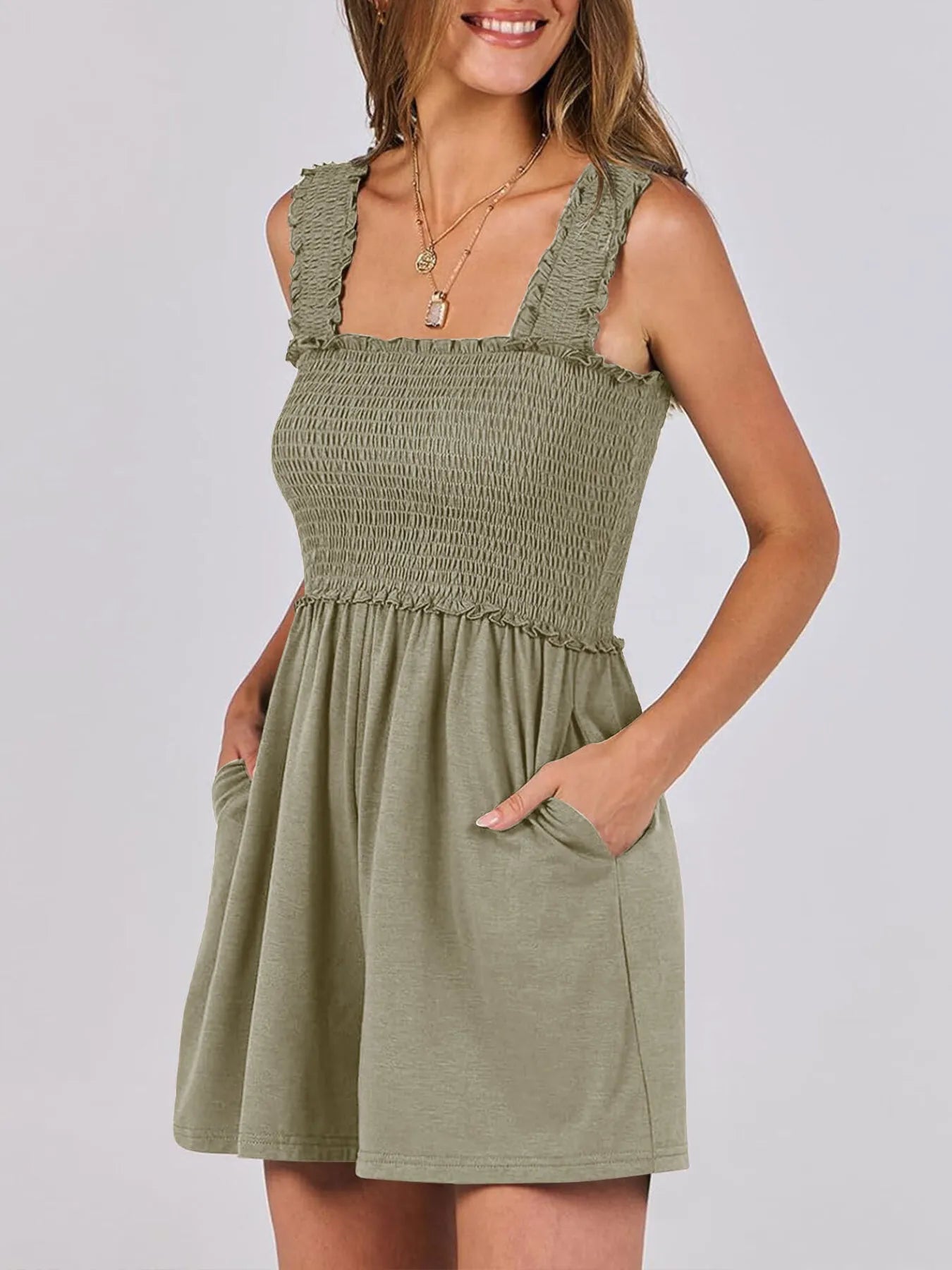 Smocked Square Neck Sleeveless Romper Dresses Romper PHUNKYN