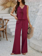 Tied V-Neck Sleeveless Top and Pants Set | Outfit Sets Top and Pants Set from PHUNKYN