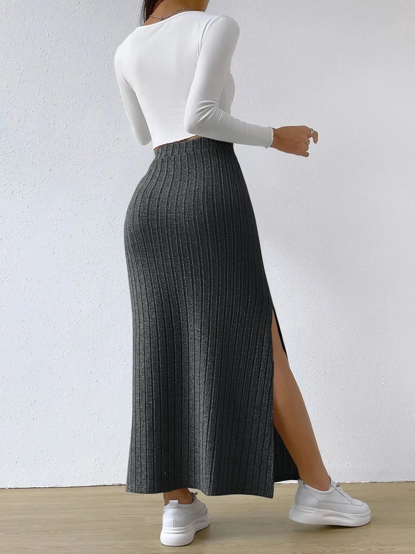 High Waist Ribbed Knit Maxi Skirt | Skirts Maxi Skirt from PHUNKYN