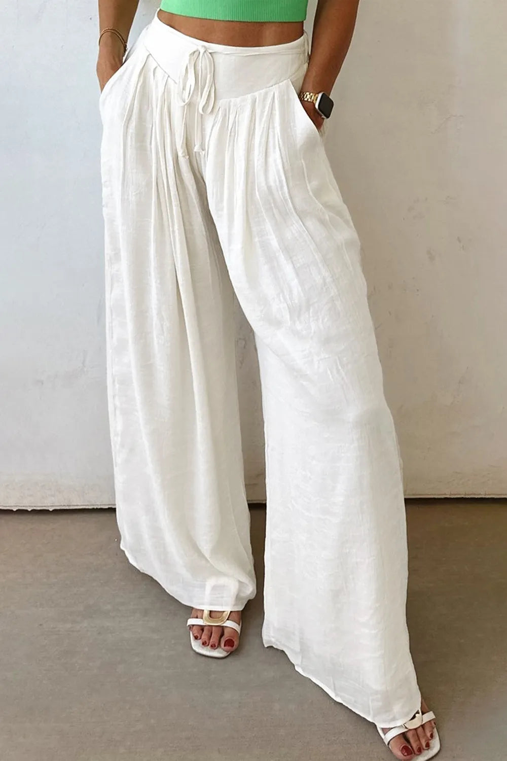 Flowy Wide Leg Pants with Drawstring Waist | Trousers Wide Leg Pants from PHUNKYN