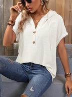 Drawstring Waffle Knit Short Sleeve Hoodie | Hoodies Hoodie from PHUNKYN