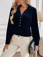 Velvet Button Front Long Sleeve Blouse | Blouses Blouse from PHUNKYN