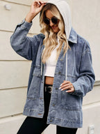 Oversized Button Up Denim Jacket with Hood | Jackets Jacket from PHUNKYN