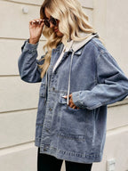 Oversized Button Up Denim Jacket with Hood | Jackets Jacket from PHUNKYN