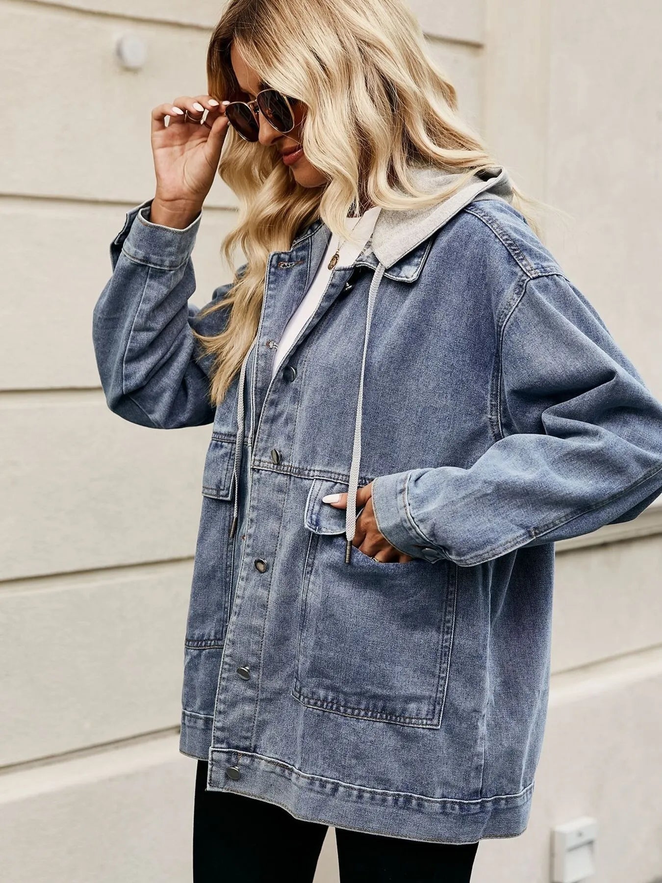 Oversized Button Up Denim Jacket with Hood | Jackets Jacket from PHUNKYN