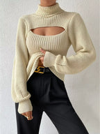 Cutout Front Turtleneck Long Sleeve Sweater | Sweaters Sweater from PHUNKYN