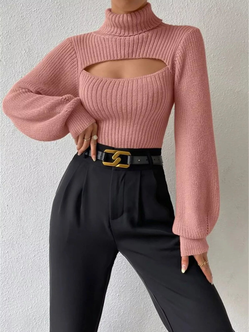 Cutout Front Turtleneck Long Sleeve Sweater | Sweaters Sweater from PHUNKYN