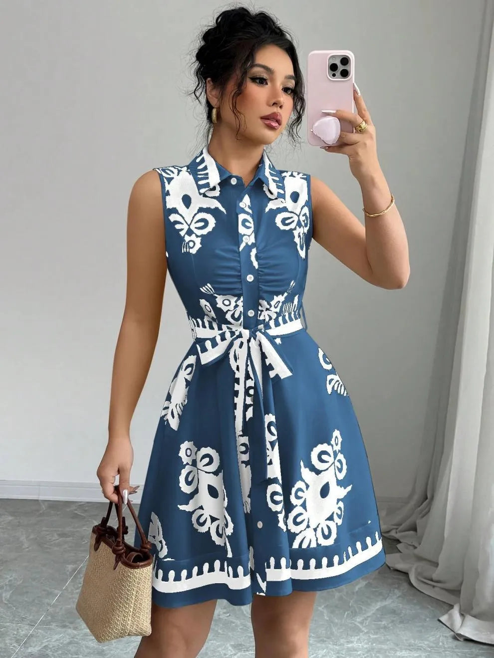 Printed Sleeveless Button Front Dress | Dresses Dress from PHUNKYN