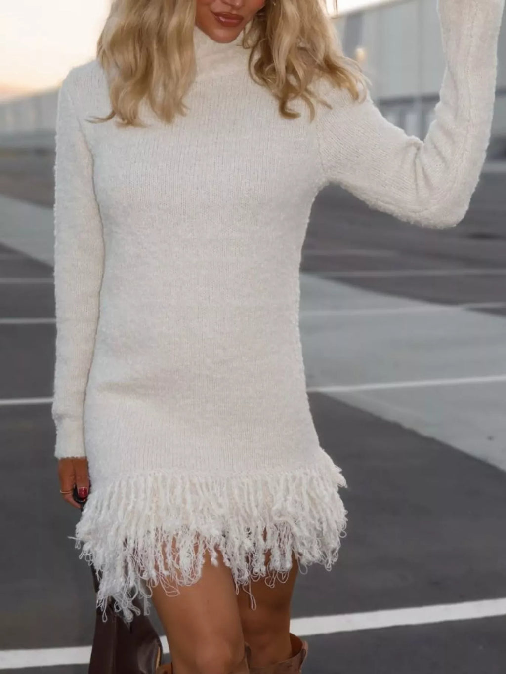 Fringe Turtleneck Long Sleeve Sweater Dress | Dresses Sweater Dress from PHUNKYN