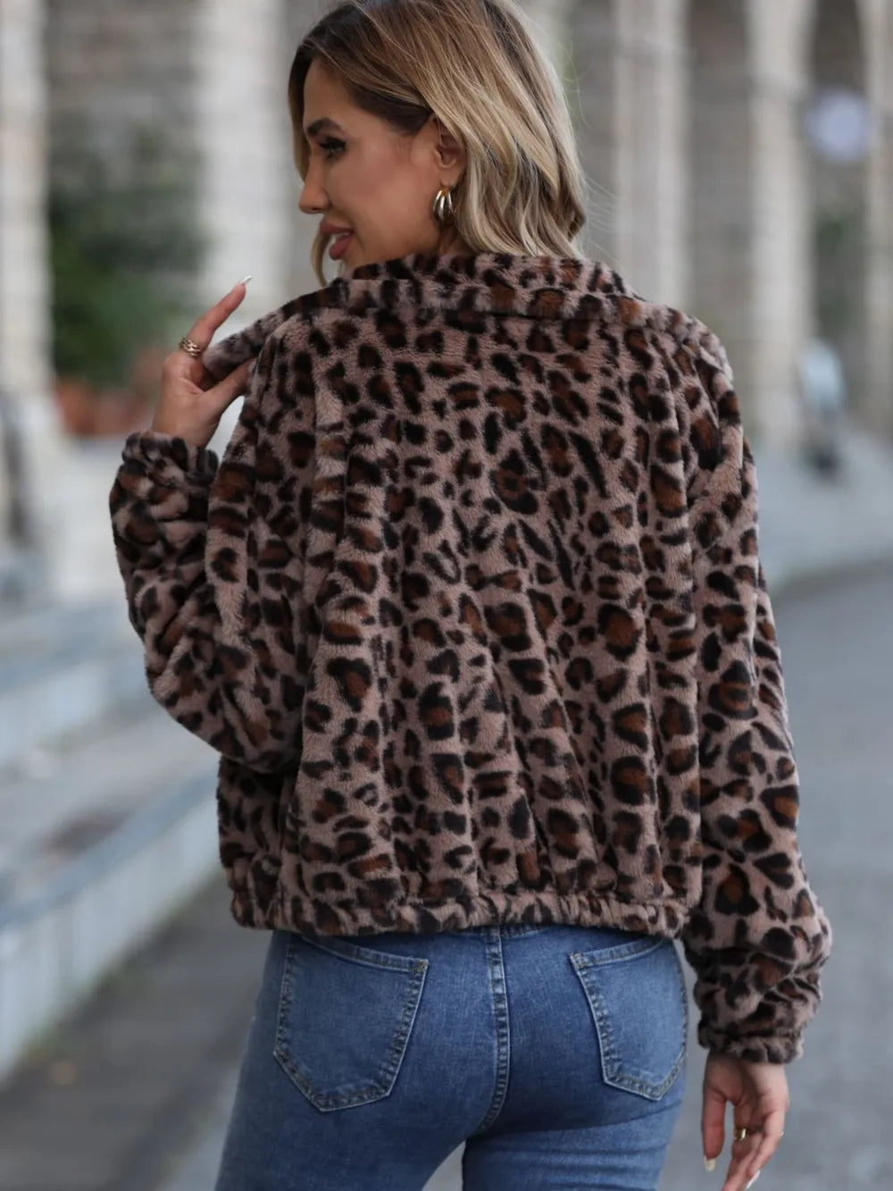 Leopard Collared Neck Zip Up Jacket | Jacket from PHUNKYN
