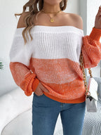 Color Block Off-Shoulder Long Sleeve Sweater | Sweaters Sweater from PHUNKYN